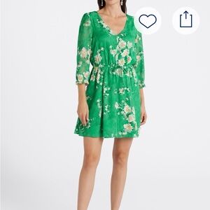 NWOT 3/4 sleeve Floral Green Lined Mini Dress from Stitch Fix